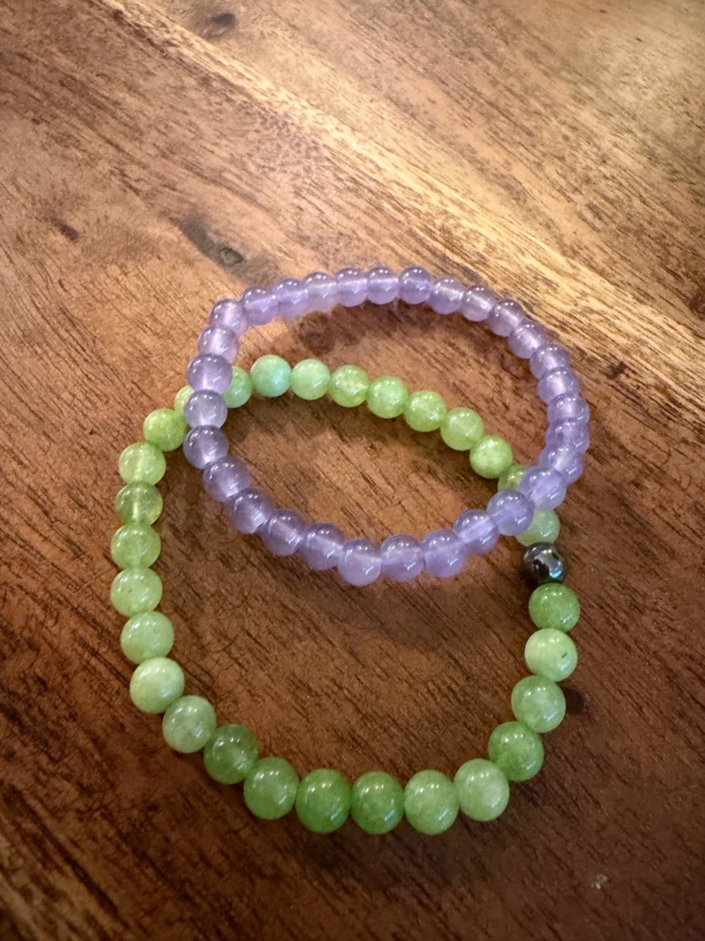 Stacked Beaded Bracelets in Lavender and Light Green